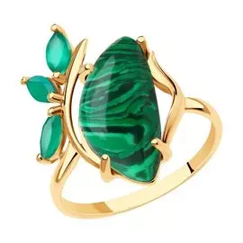 Кольцо из красного золота с малахитом и агатами 716146