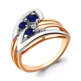 Кольцо из красного золота с наносапфирами и фианитами 64840Б.1