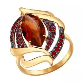 Кольцо из красного золота с наноситаллом гранат и фианитами 714483