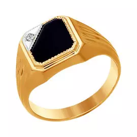 Кольцо из красного золота с ониксом и фианитом 016005