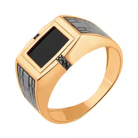 Кольцо из красного золота с ониксом и наношпинелью с чернением 13-1819-34-14