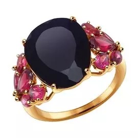 Кольцо из красного золота с ониксом и родолитами 714407
