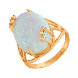 Кольцо из красного золота с опалом и фианитами 1180261