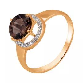 Кольцо из красного золота с раух-топазом и фианитами 11-0080-11-09