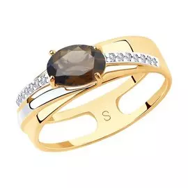 Кольцо из красного золота с раух-топазом и фианитами 715631