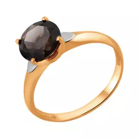 Кольцо из красного золота с раух-топазом с родированием 11-1664-10-09