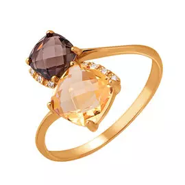 Кольцо из красного золота с раухтопазом, цитрином и фианитами 11-0887-11-61