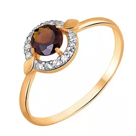 Кольцо из красного золота с раухтопазом и фианитами 11-0082-11-09