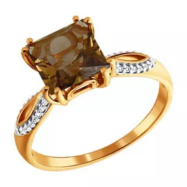 Кольцо из красного золота с раухтопазом и фианитами 713590