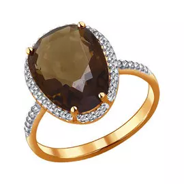 Кольцо из красного золота с раухтопазом и фианитами 713993 - 20