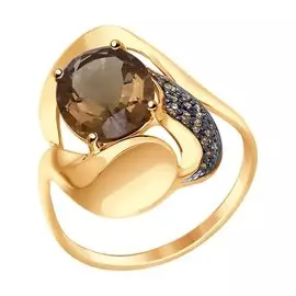 Кольцо из красного золота с раухтопазом и фианитами 714665