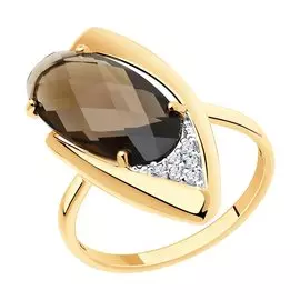 Кольцо из красного золота с раухтопазом и фианитами 715858