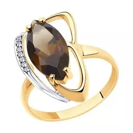 Кольцо из красного золота с раухтопазом и фианитами 715971