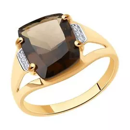 Кольцо из красного золота с раухтопазом и фианитами 716532