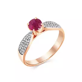 Кольцо из красного золота с рубином и бриллиантами с родированием 1-107923-00-03