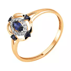Кольцо из красного золота с сапфирами и бриллиантами 11-9147-11-03