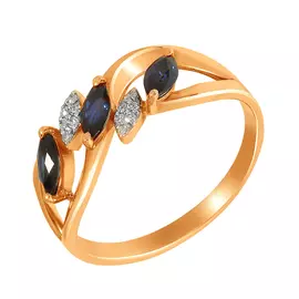 Кольцо из красного золота с сапфирами и бриллиантами 12646-102