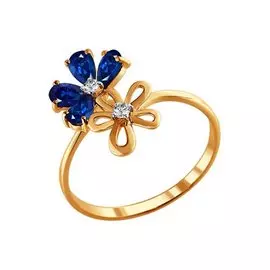 Кольцо из красного золота с сапфирами и бриллиантами 2010806 №12 4