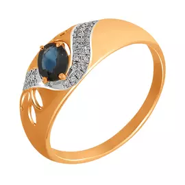 Кольцо из красного золота с сапфиром и бриллиантами 2010915 №15 1