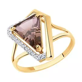 Кольцо из красного золота с ситаллом и фианитами 716039