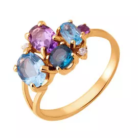 Кольцо из красного золота с топазами, аметистами и фианитами 11-0890-11-62