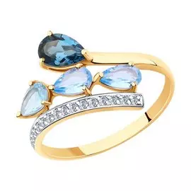 Кольцо из красного золота с топазами и фианитами 715662