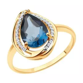 Кольцо из красного золота с топазом и фианитами 713928