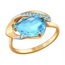 Кольцо из красного золота с топазом и фианитами 714208