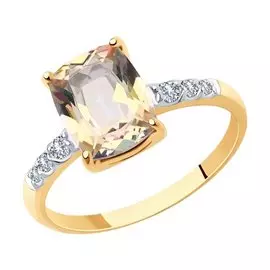 Кольцо из красного золота с топазом и фианитами 715813