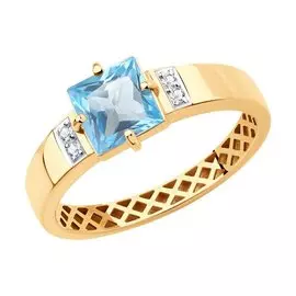 Кольцо из красного золота с топазом и фианитами 716144