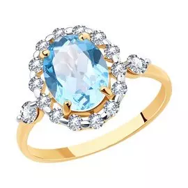 Кольцо из красного золота с топазом и фианитами 716175