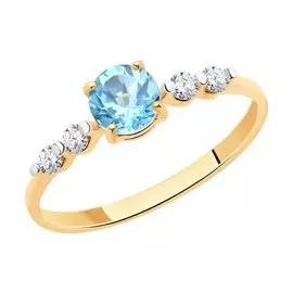 Кольцо из красного золота с топазом и фианитами 716213