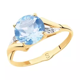 Кольцо из красного золота с топазом и фианитом 715483