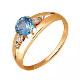 Кольцо из красного золота с топазом и топазом и фианитами 11-0064-11-10