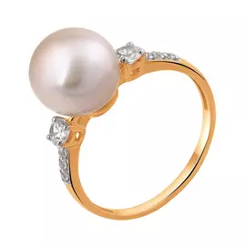 Кольцо из красного золота с жемчугом и фианитами 006251-1652
