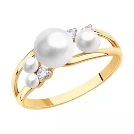 Кольцо из красного золота с жемчугом и фианитами 791152