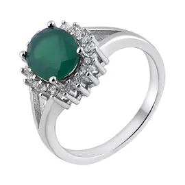 Кольцо из серебра изумрудом и цирконом с родированием 16029501