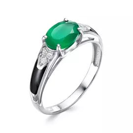 Кольцо из серебра с агатом и фианитом с родированием 01-1459/0М35-00