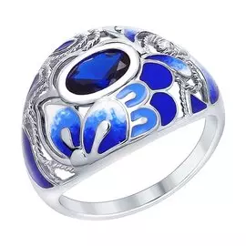 Кольцо из серебра с эмалью и фианитами 94012373