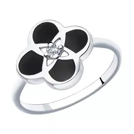 Кольцо из серебра с эмалью и фианитом с родированием 94012938