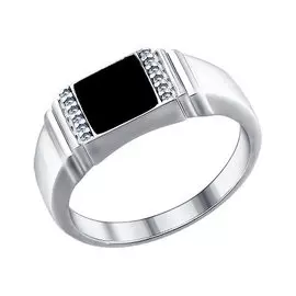 Кольцо из серебра с эмалью с фианитами, эмалью с родированием 94011324