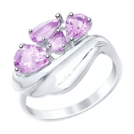 Кольцо из серебра с аметистами с родированием 92011444