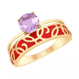 Кольцо из серебра с аметистом и эмалью с родированием 92011625