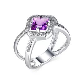 Кольцо из серебра с аметистом и фианитами 01-1547/00АМ-00