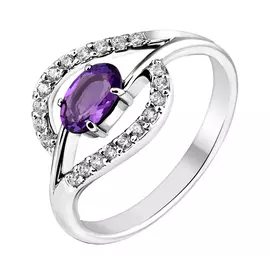 Кольцо из серебра с аметистом и фианитами с родированием 11-0965-23-07