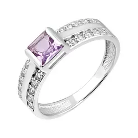 Кольцо из серебра с аметистом и фианитами с родированием 11-1142-23-07