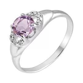 Кольцо из серебра с аметистом и фианитами с родированием 11-1376-23-07