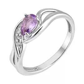 Кольцо из серебра с аметистом и фианитами с родированием 11-1388-23-07