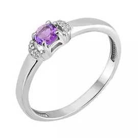 Кольцо из серебра с аметистом и фианитами с родированием 11-1389-23-07