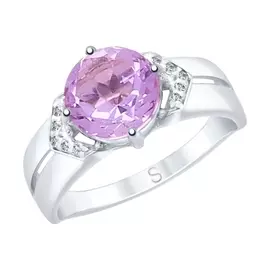 Кольцо из серебра с аметистом и фианитами с родированием 92011634